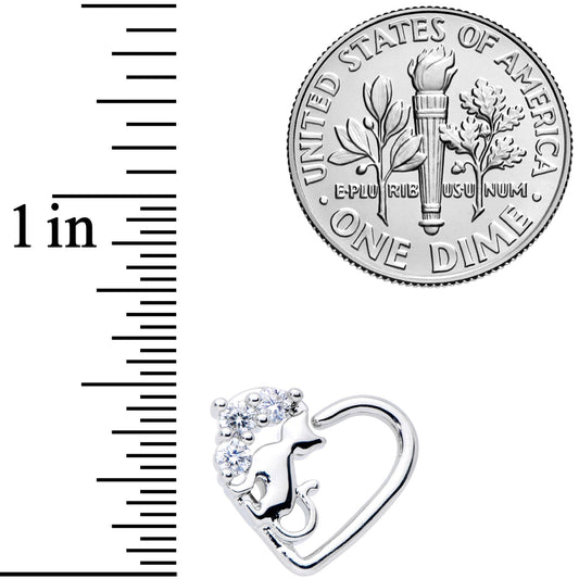 16G 3/8 Clear CZ Gem Cat Heart Right Ear Closure Ring
