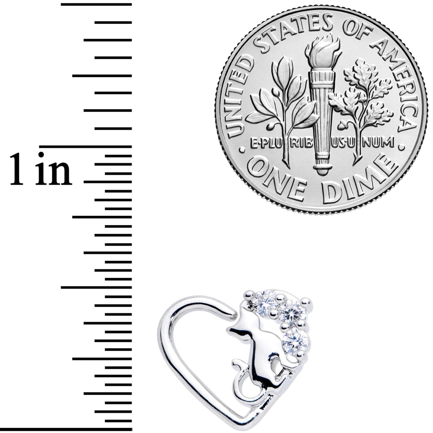 16G 3/8 Clear CZ Gem Cat Heart Left Ear Closure Ring