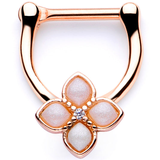 16G 3/8 White Faux Opal Rose Gold Tone Regal Cartilage Clicker