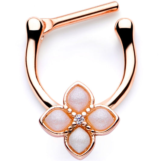 16G 3/8 White Faux Opal Rose Gold Tone Regal Cartilage Clicker