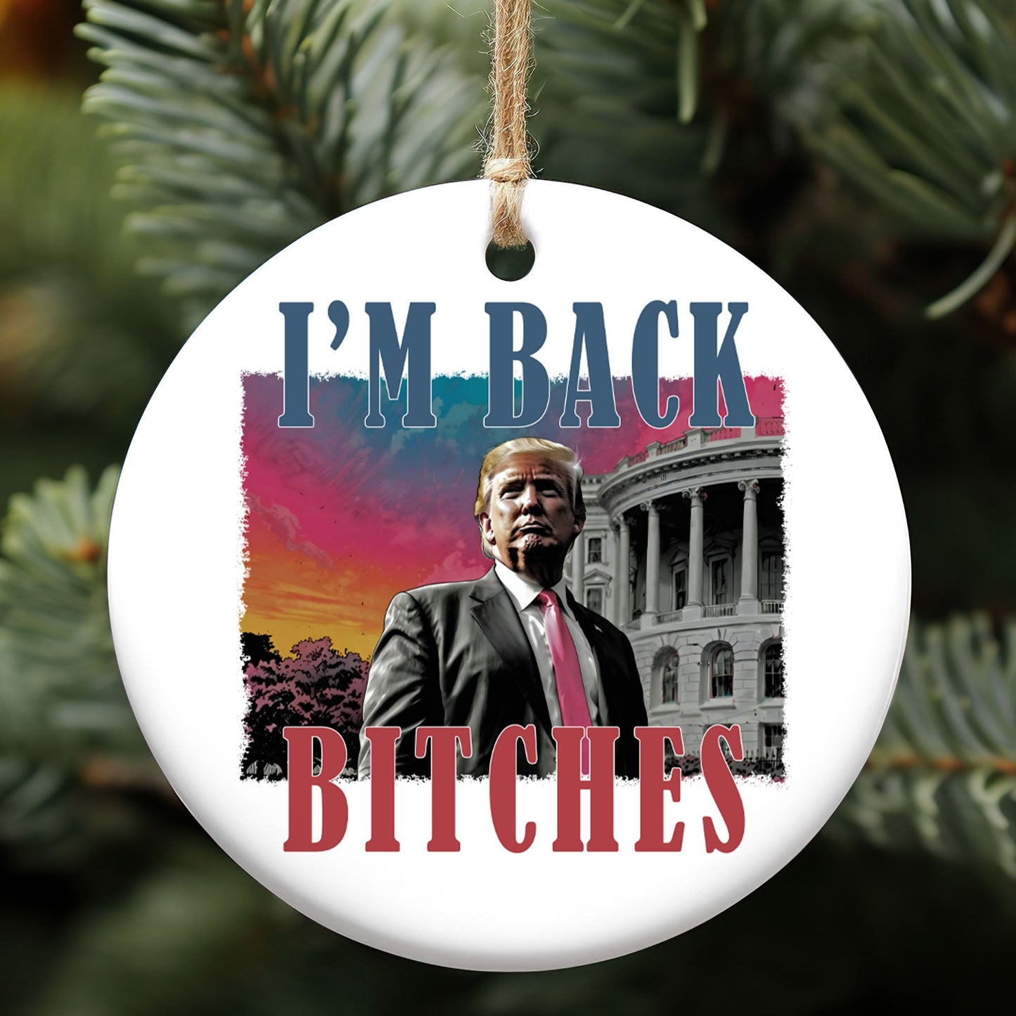 I'm Back Bitches, Trump Is My President, Trump Won, Trump 47th President Ceramic Ornament, Perfect for Car & Christmas Tree Decor T1745 - GOP