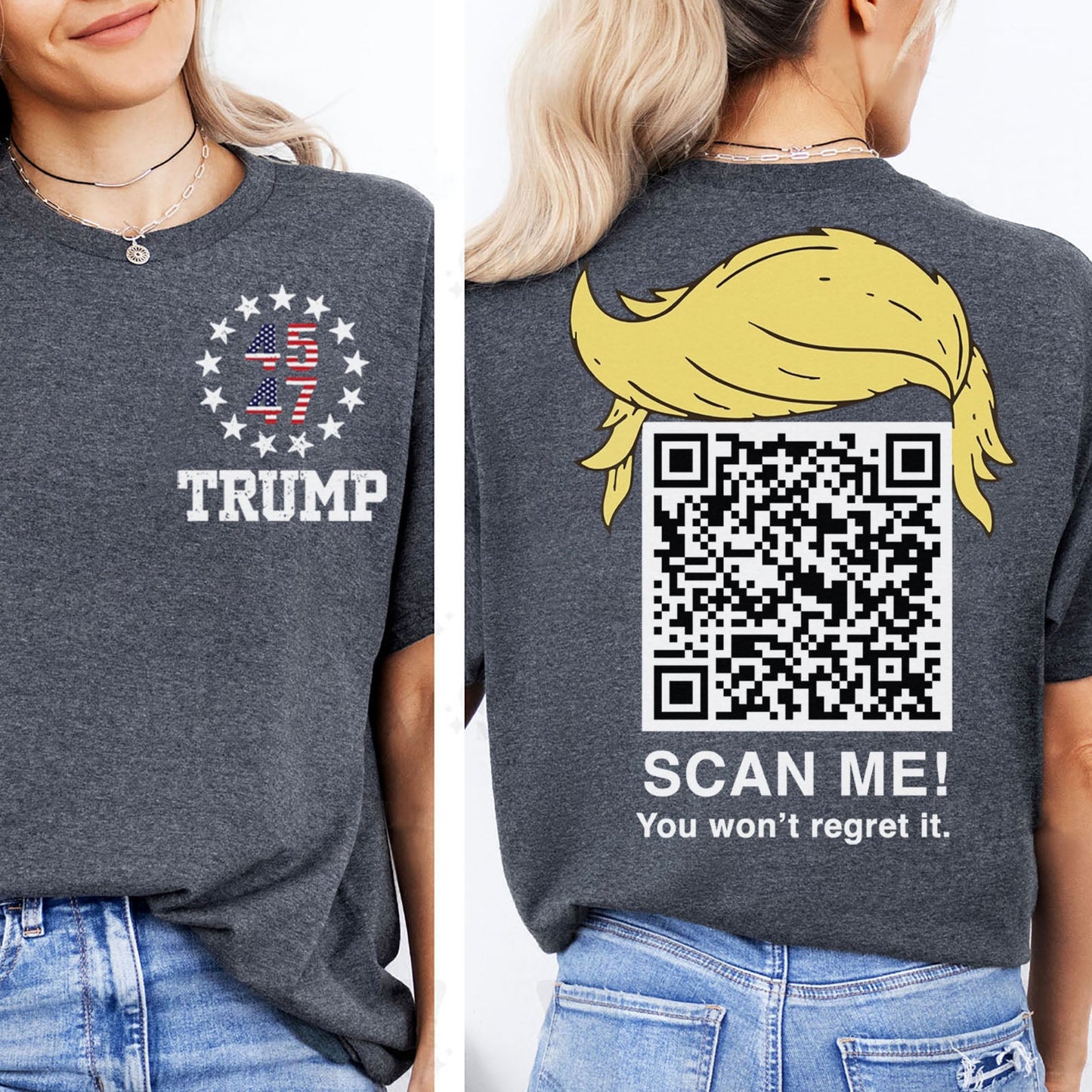 Dancing Trump QR Code Shirts | Funny Trump Tshirts | Unique Political Shirts | Republican Political T-shirts | Trump Front & Back Shirt Dark 681886 - GOP
