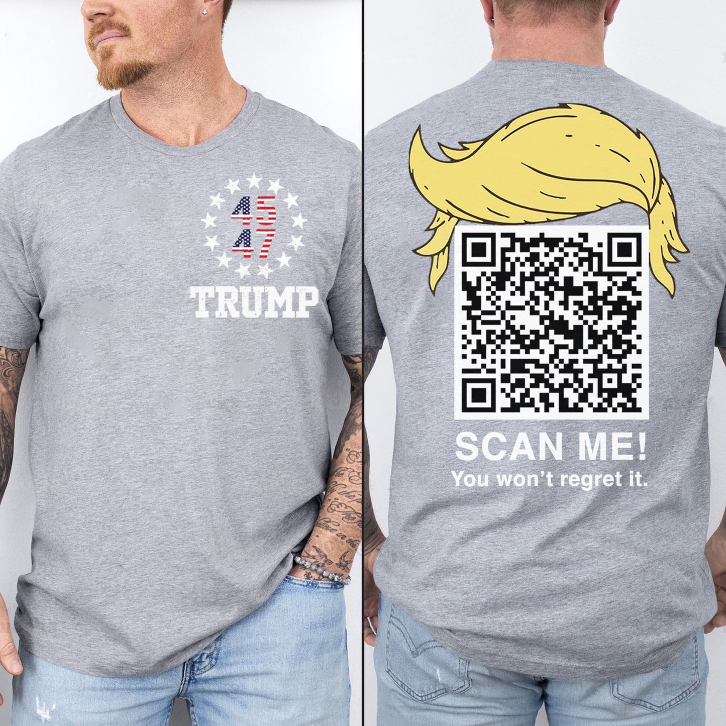 Dancing Trump QR Code Shirts | Funny Trump Tshirts | Unique Political Shirts | Republican Political T-shirts | Trump Front & Back Shirt Dark 681886 - GOP