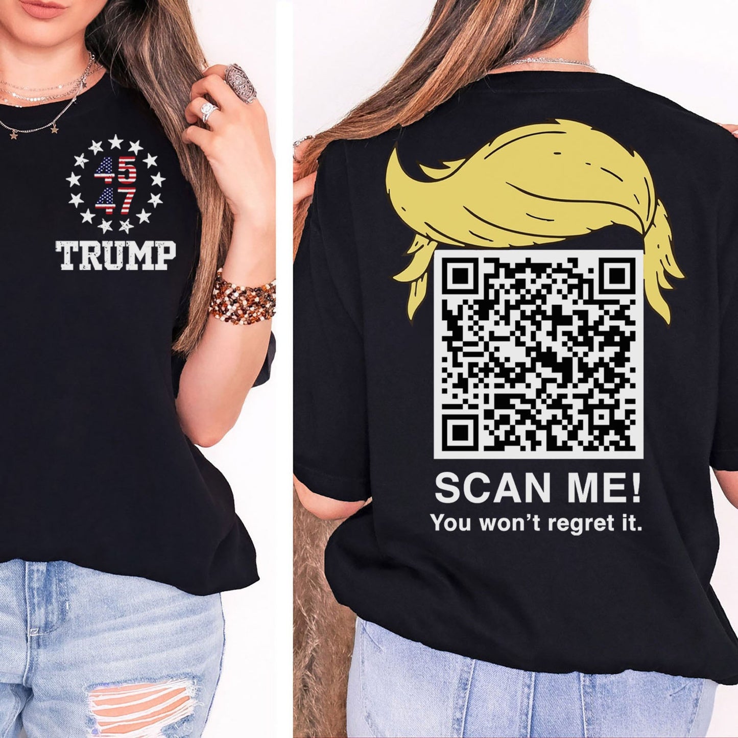 Dancing Trump QR Code Shirts | Funny Trump Tshirts | Unique Political Shirts | Republican Political T-shirts | Trump Front & Back Shirt Dark 681886 - GOP