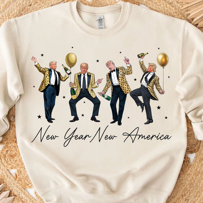New Year New America Shirt | Humorous Dancing Trump Sweatshirt | Retro Trump New Years Party Shirt Bright 681936 - GOP