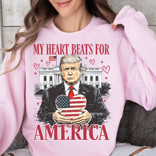 Trump My Heart Beats for America Shirt, Trump Lovers and Valentine T-Shirt, Trump Valentine's Day Sweatshirt Bright 681949 - GOP