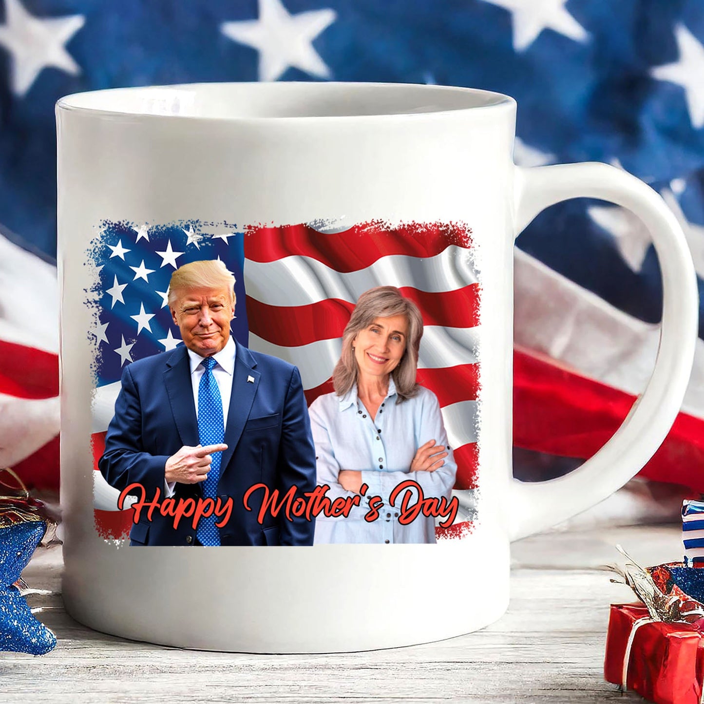 Happy Mother's Day Mug, Personalize Custom Photo with Trump Mug, Photo with Trump, Donald Trump President, Family Gift White Mug Accent Mug 682000 - GOP