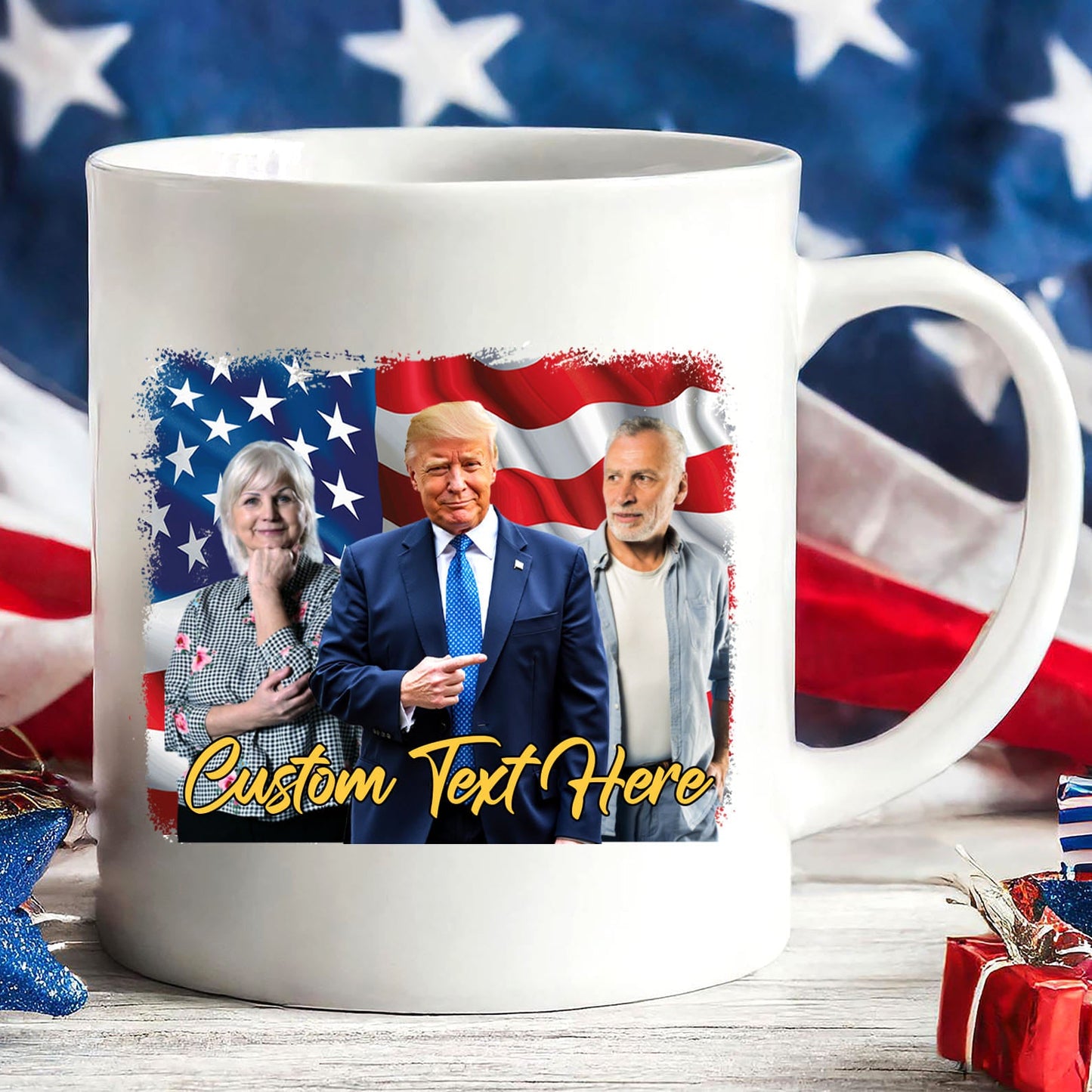 Happy Father's Day Mug, Personalize Custom Photo with Trump Mug, Photo with Trump, Donald Trump President, Family Gift White Mug Accent Mug 682019 - GOP