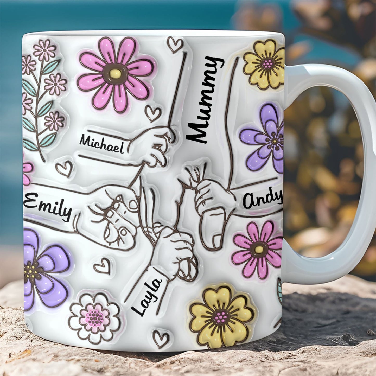 Mummy You Hold Our Hands, Also Our Hearts Mug - Family Personalized Custom Name 3D Inflated Effect Printed Mug, Gift For Mom, Gift For Wife , Mother's Day Gift 682084