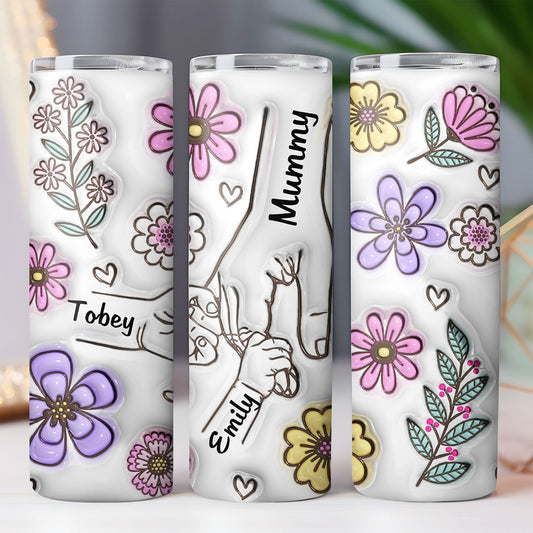 Mummy You Hold Our Hands, Also Our Hearts Tumbler | Personalize Custom Name Inflated Effect 3D Printed Skinny Tumbler | Mother's Day Gift, Gift For Mom, Gift For Wife 682084