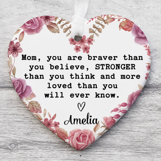 Custom Mom Present Heart Shape Ornament, Personalized Custom Name Mothers Day Ceramic Ornament, Family Gift, Gift for Mom, Gift for Wife 682117