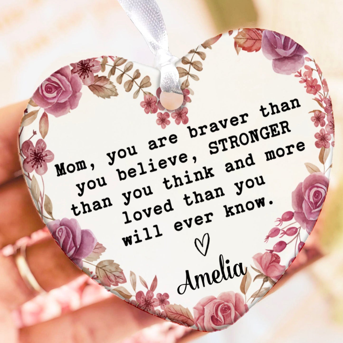 Custom Mom Present Heart Shape Ornament, Personalized Custom Name Mothers Day Ceramic Ornament, Family Gift, Gift for Mom, Gift for Wife 682117