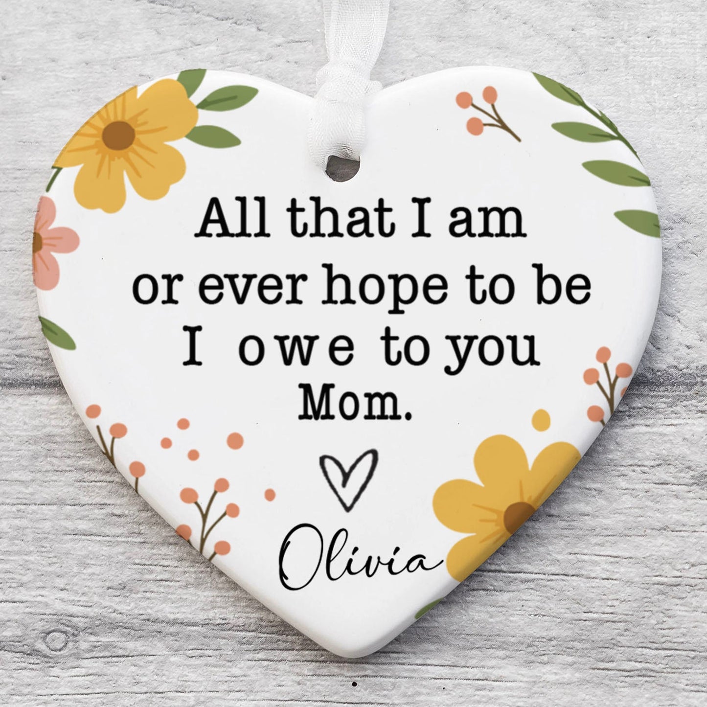 I Owe To You Mom Present Ornament, Personalized Custom Name Mothers Day Ceramic Ornament, Family Gift, Gift for Mom, Gift for Wife 682126
