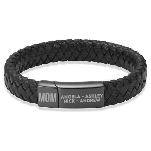 Custom Engraved Leather Bracelet Mom and Name | Gift for Mom, Gift for Wife, Special Gift for Mother's Day  | Personalized Unisex Bracelet 682217