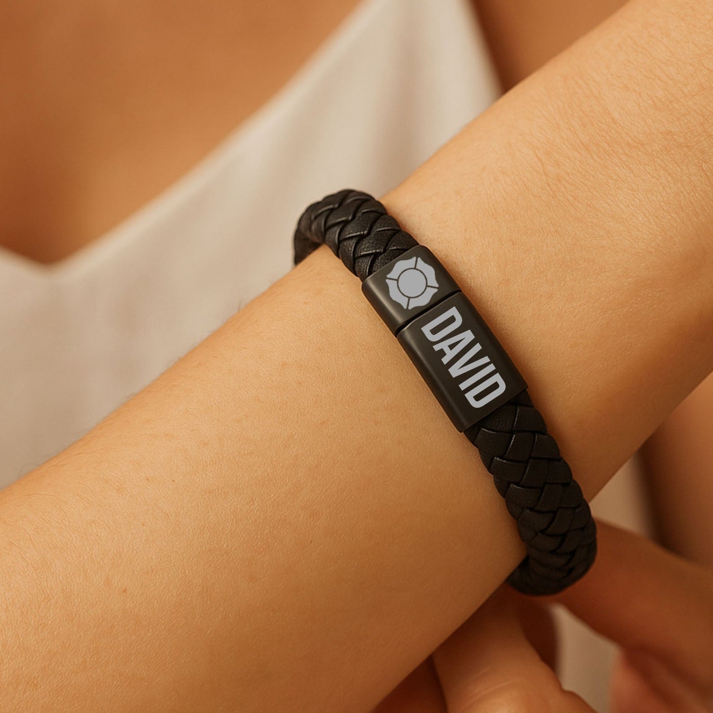 Custom Name Engraved Leather Fire Fighter Bracelet | Gift for Dad, Mom | Mother's Day Gift, Father's Day Gift | Personalized Unisex Bracelet 682226