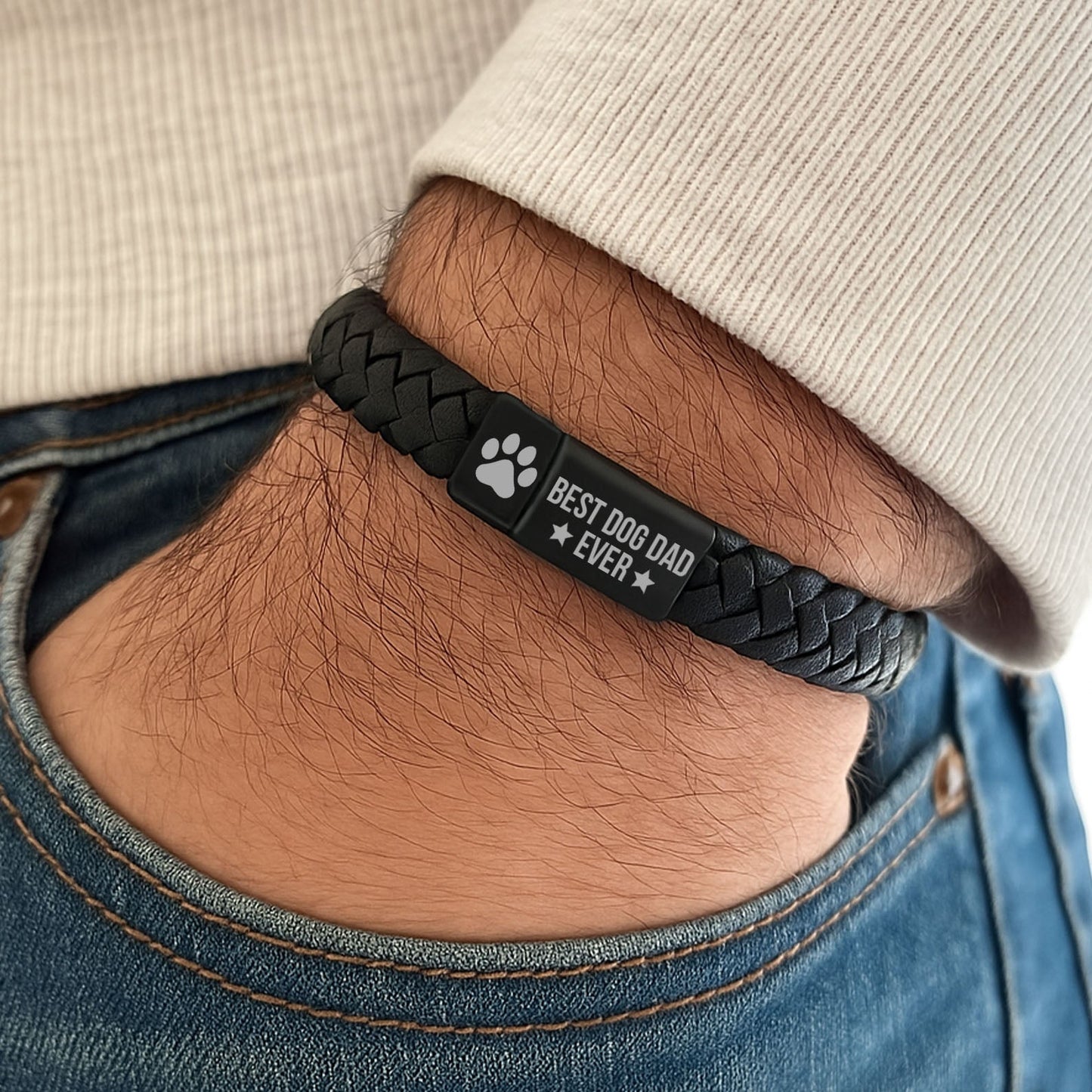 Best Dog Dad Ever Engraved Leather Bracelet | Gift for Dad, Gift for Husband, Special Gift for Father's Day  | Dog Lover Unisex Bracelet 682239