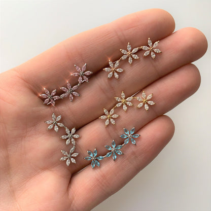 16G 1/4 Clear CZ Gem Gold Tone Tri Flower Cartilage