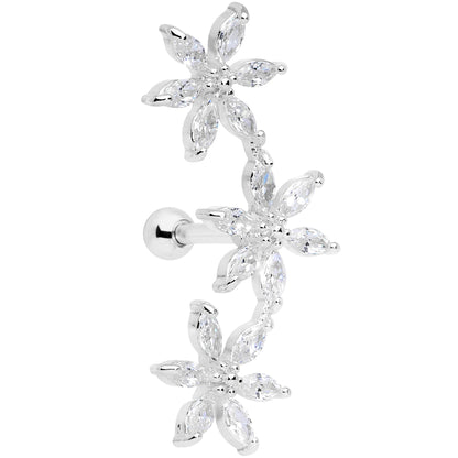 16G 1/4 Clear CZ Gem Tri Flower Cartilage