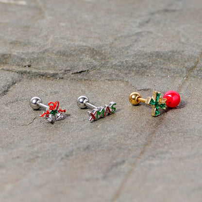 16G 1/4 Merry Christmas Cartilage Tragus Set of 3