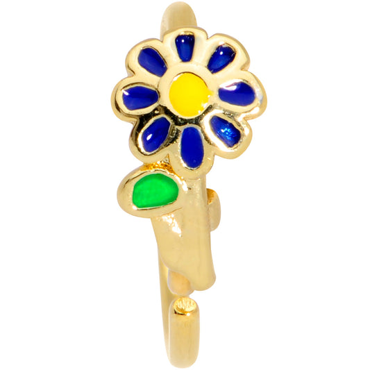 20G 5/16 Gold Tone Blue Flower Nose Hoop