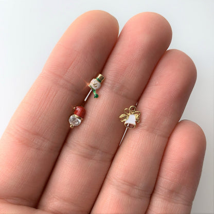16G 5/16 Clear Gem Gold Tone Christmas Labret Monroe Tragus Set of 3