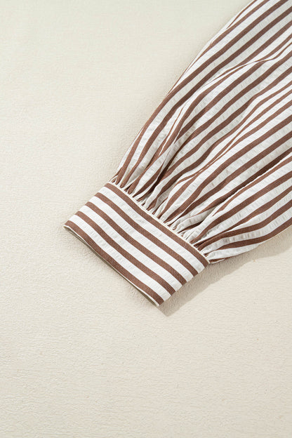 Stripe Knot Waist Sleeve Button Down Dress