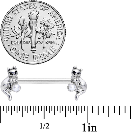 14G 9/16 Steel Ball Cat Barbell Nipple Ring Set