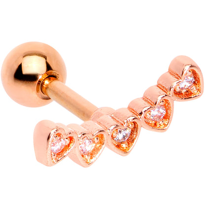 16G 1/4 Clear CZ Gem Rose Gold Tone Five Heart Cartilage Tragus