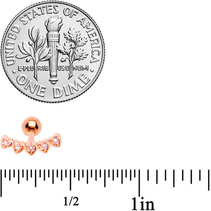 16G 1/4 Clear CZ Gem Rose Gold Tone Five Heart Cartilage Tragus