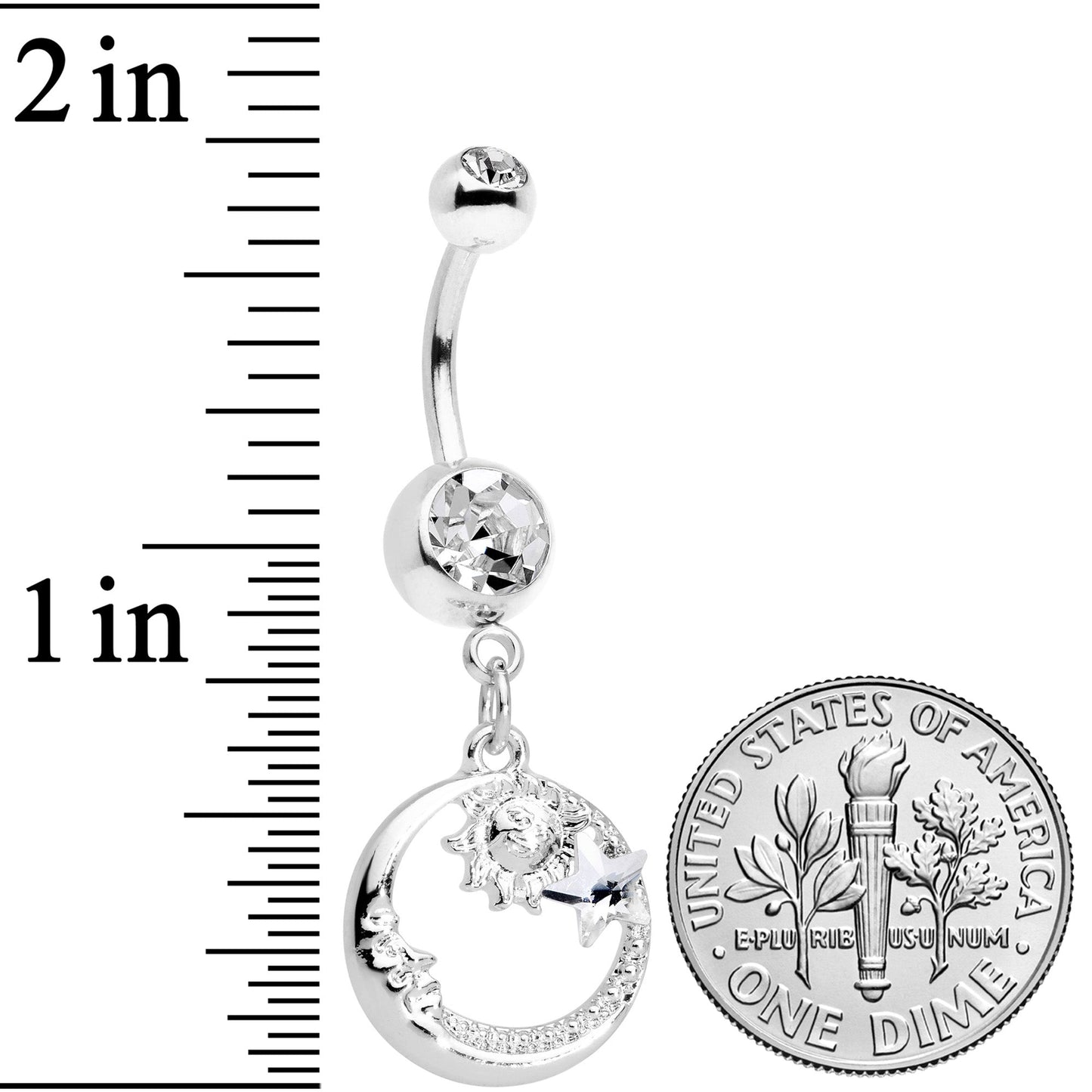 Clear Gem Sun Moon Star Dangle Belly Ring