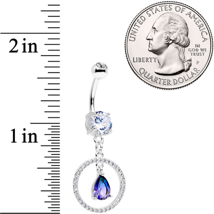 Blue Green CZ Gem Drop Loop Dangle Belly Ring