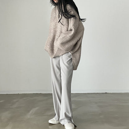 Mid-Length Slit Hem Soft Knit Sweater