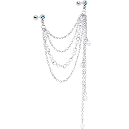 16G 1/4 Aqua Gem Multiple Dangle Cartilage Chain Earring