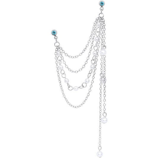 16G 1/4 Aqua Gem Multiple Dangle Cartilage Chain Earring