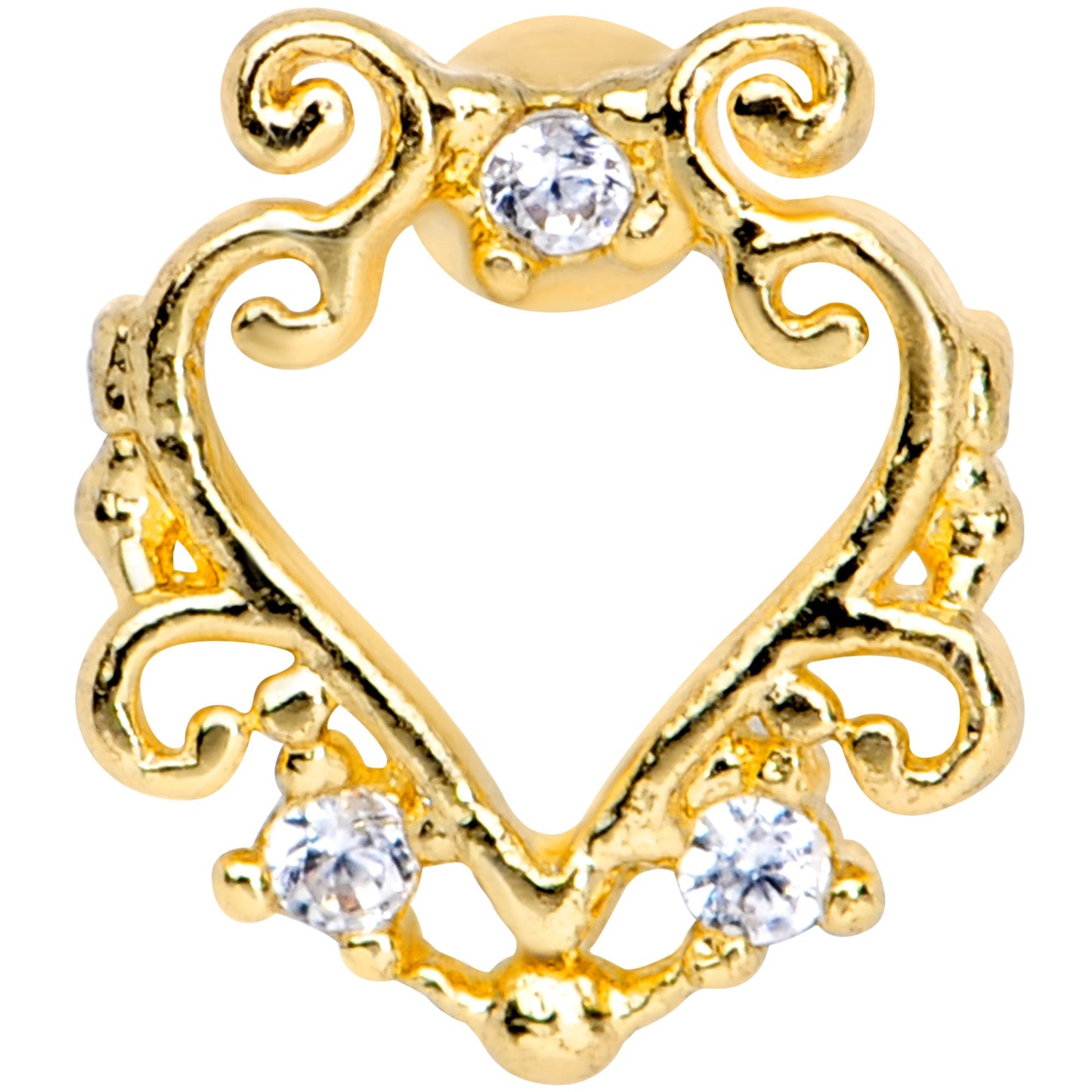 16G 1/4 Clear CZ Gem Gold Tone Fancy Heart Cartilage Tragus