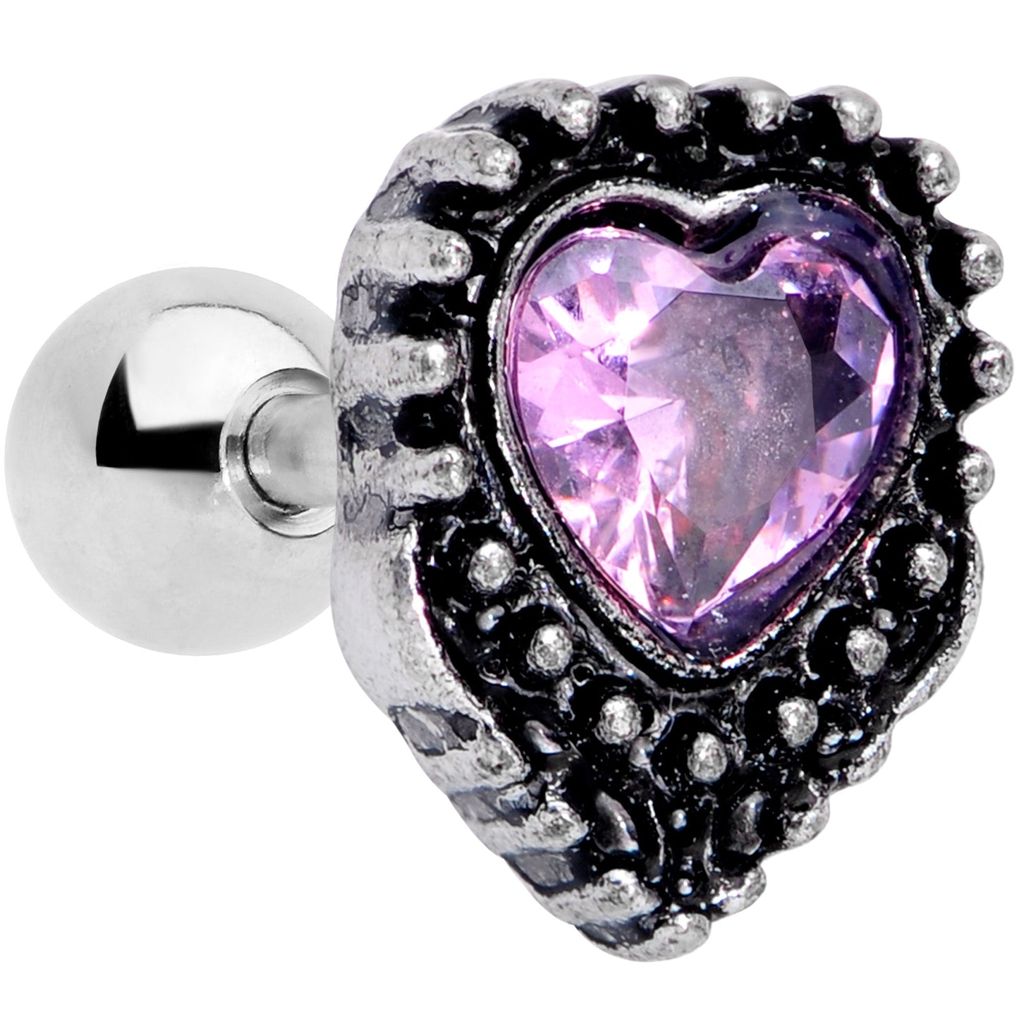 16G 1/4 Pink Gem Regal Valentines Heart Cartilage Tragus Earring