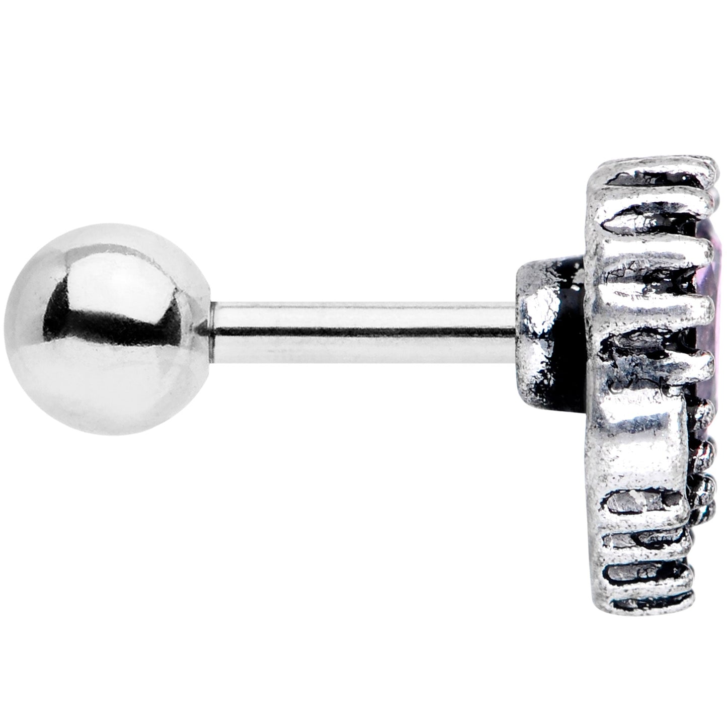 16G 1/4 Pink Gem Regal Valentines Heart Cartilage Tragus Earring