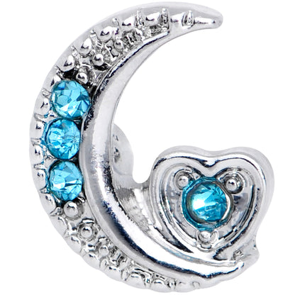16G 1/4 Blue CZ Gem Moon and Heart Cartilage Tragus Earring