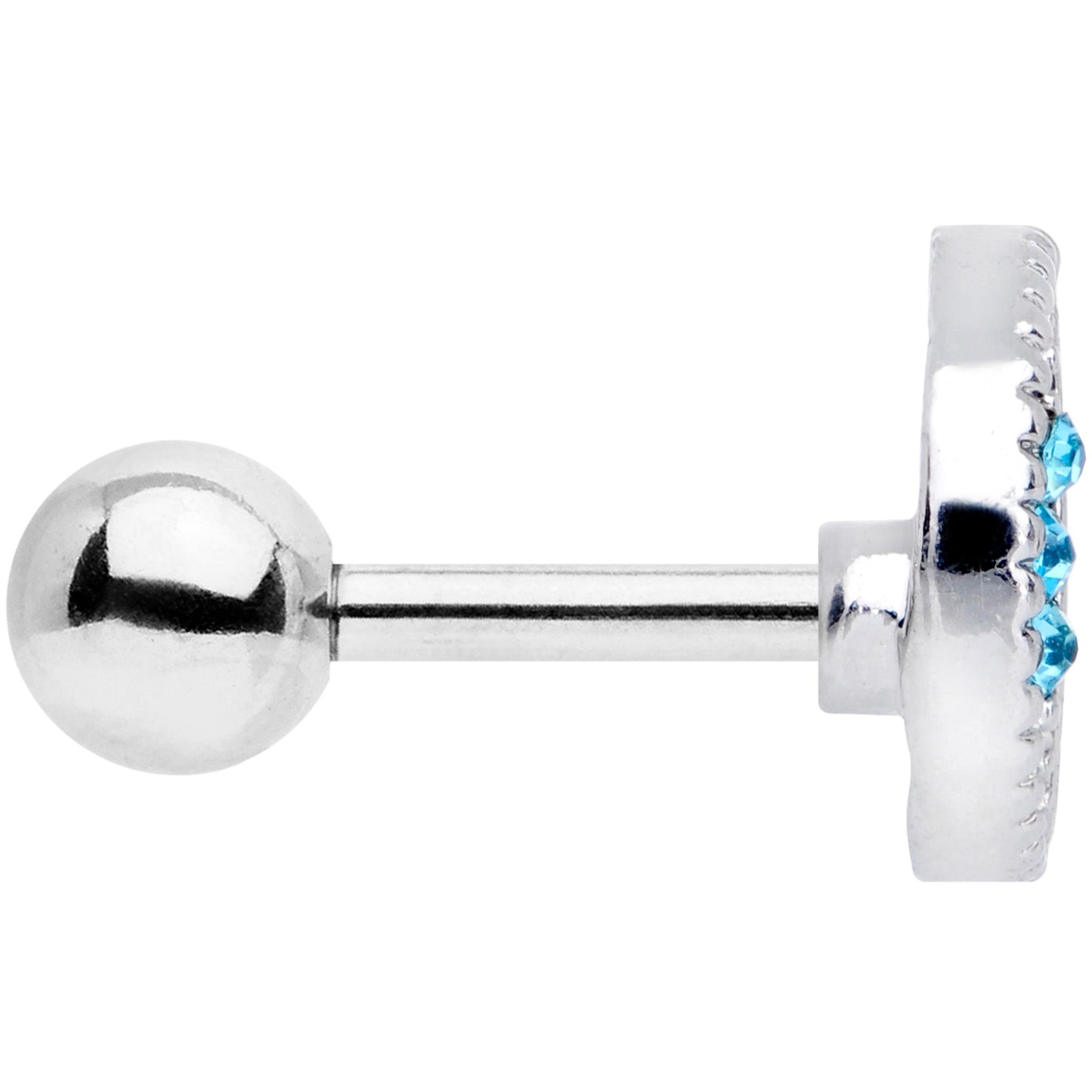 16G 1/4 Blue CZ Gem Moon and Heart Cartilage Tragus Earring