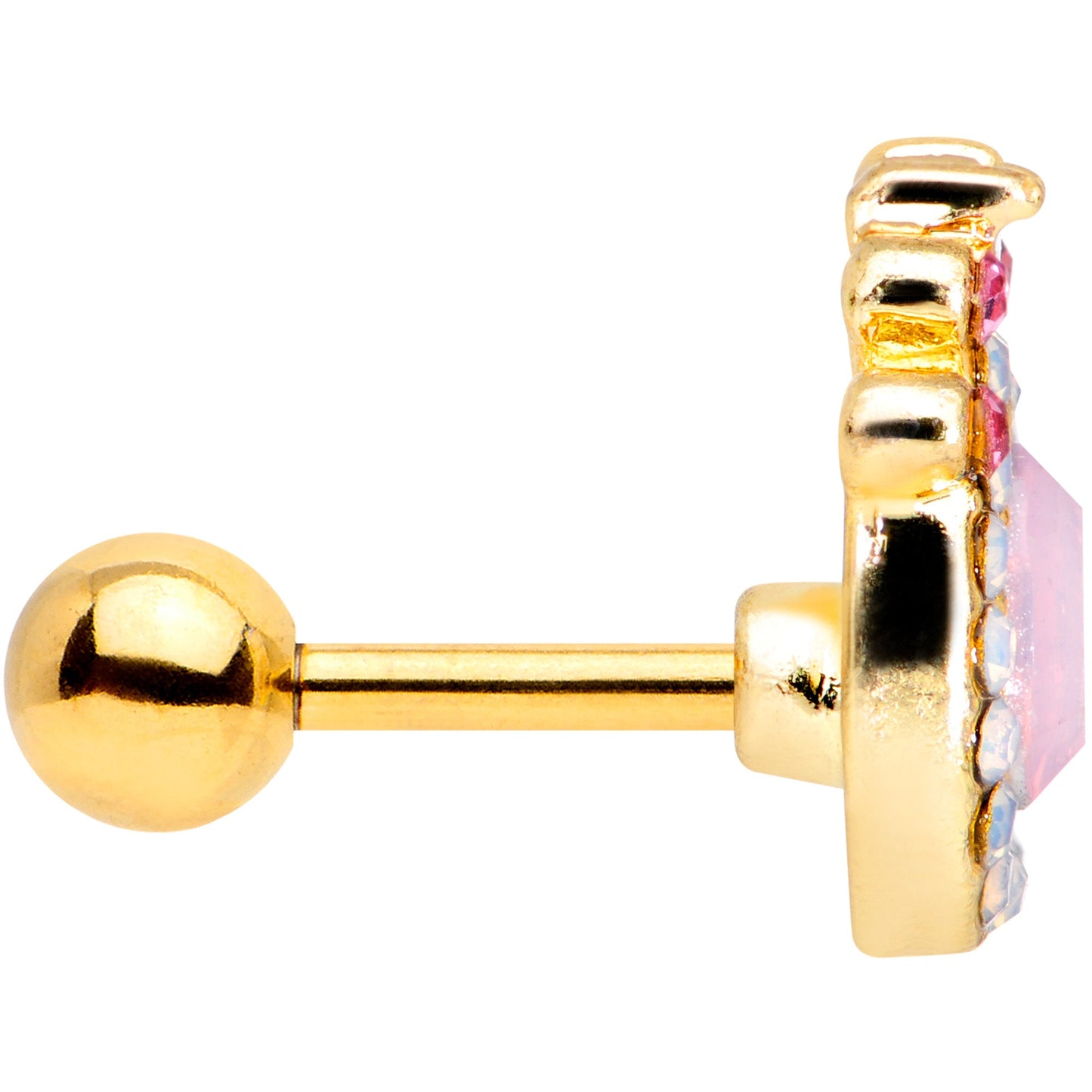 16G 1/4 Pink Gem White Faux Opal Gold Tone Cartilage Tragus
