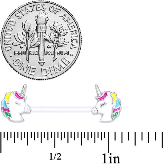 14G 9/16 Clear Bioplast Pastel Unicorn Barbell Nipple Ring Set
