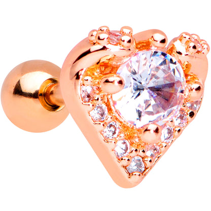 16G 1/4 Clear CZ Gem Rose Gold Tone Valentine Cartilage Tragus