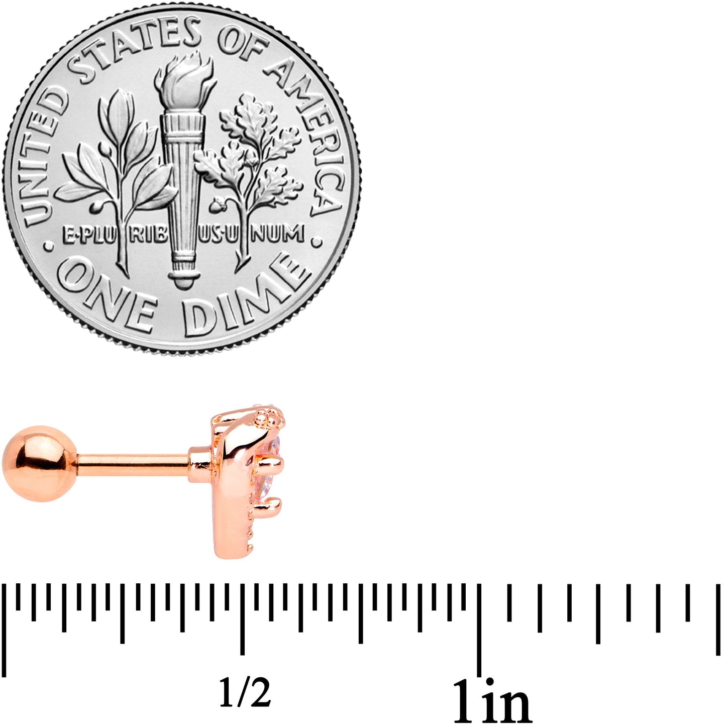 16G 1/4 Clear CZ Gem Rose Gold Tone Valentine Cartilage Tragus