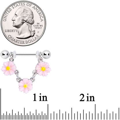 14G 18mm Pink Yellow Flower Cluster Chain Dangle Nipple Ring Set