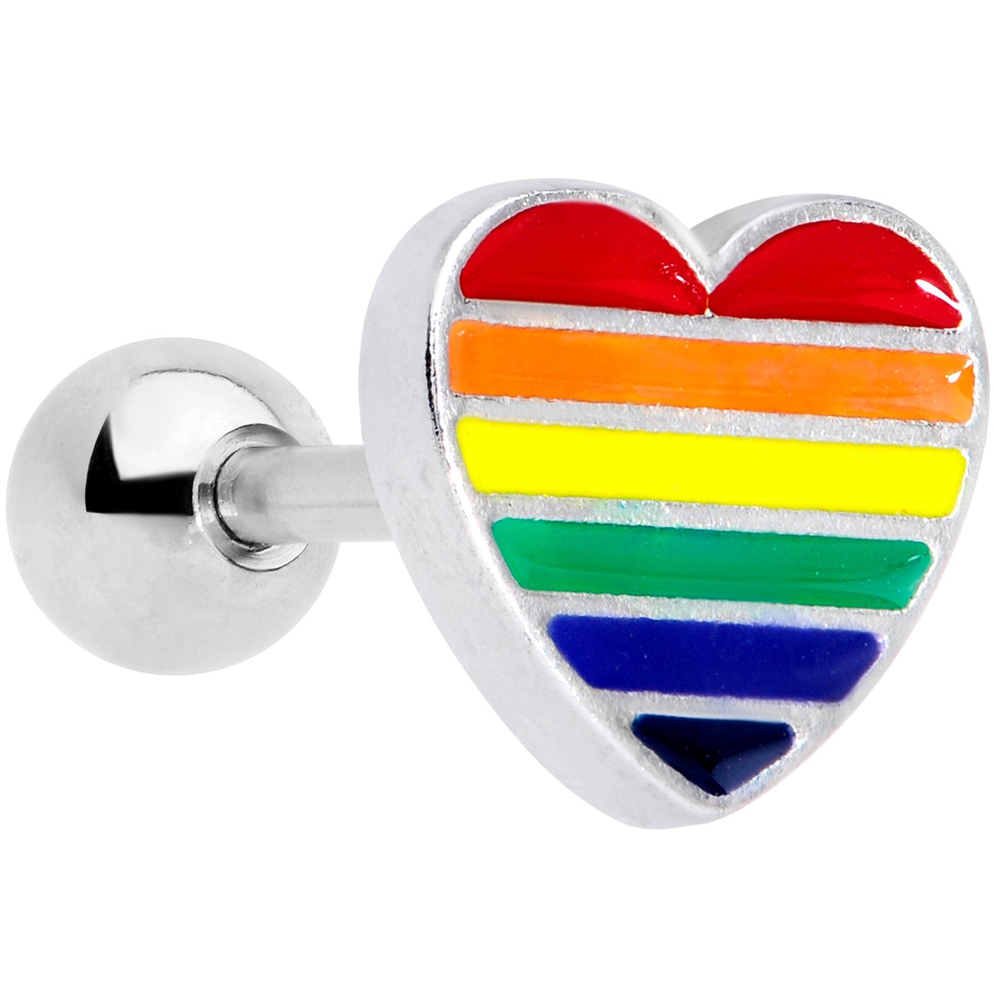 16G 1/4 Rainbow Pride Heart Cartilage Tragus Earring