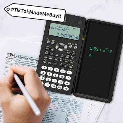Foldable 2-in-1 Scientific Calculator and Handwriting Tablet