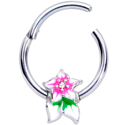 16G 3/8 Clear Gem Tropical Flower Hinged Septum Clicker