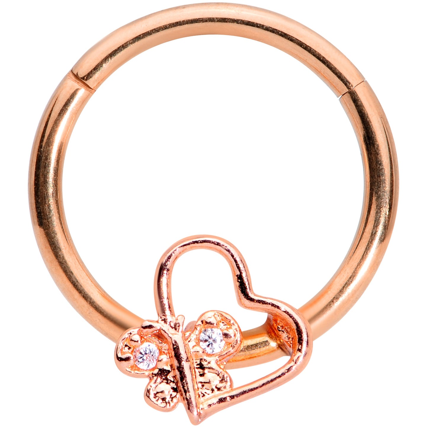 16G 3/8 Clear CZ Gem Rose Gold Tone Heart Septum Clicker