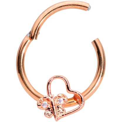 16G 3/8 Clear CZ Gem Rose Gold Tone Heart Septum Clicker