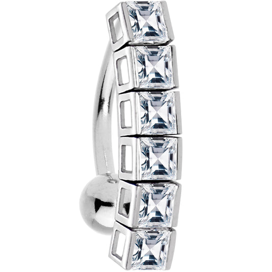 16G Solid 14K White Gold TOP DROP Cubic Zirconia SIX SQUARE TENNIS Belly Ring